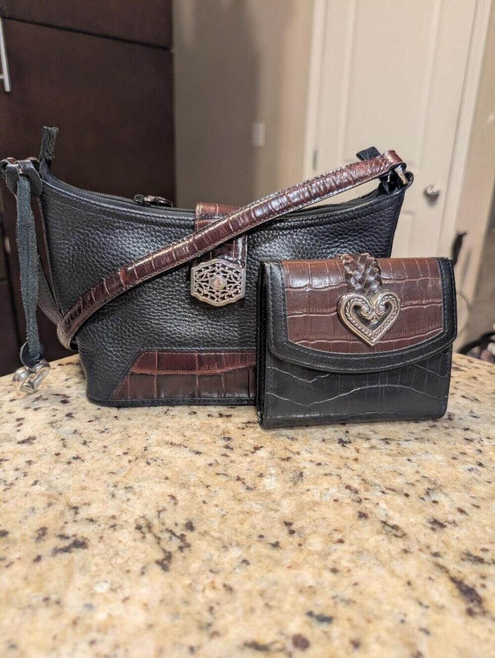 Brighton Black Leather Shoulder Bag with Matching Wallet